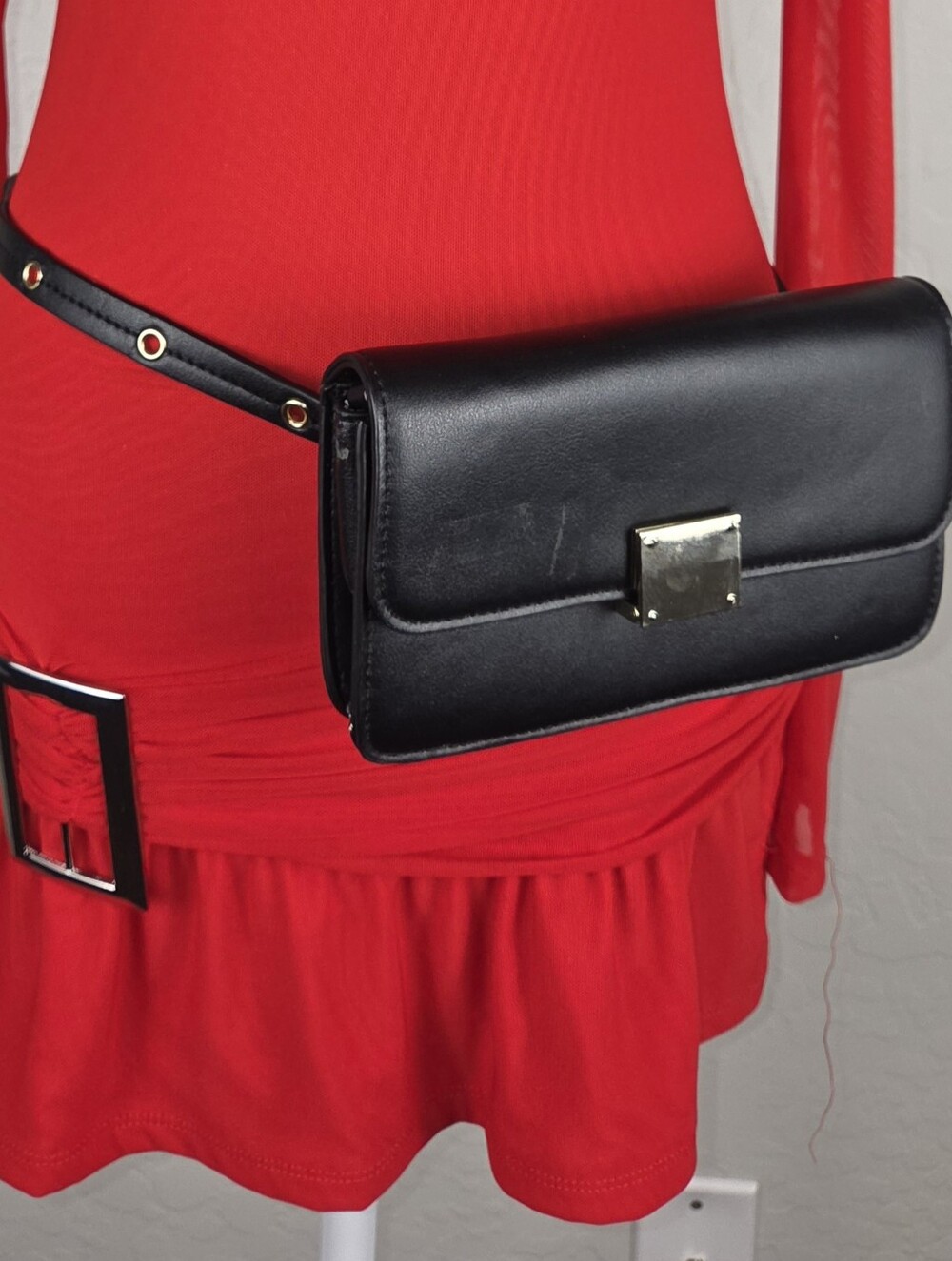 Black Leather Belt Bag with Gold Hardware